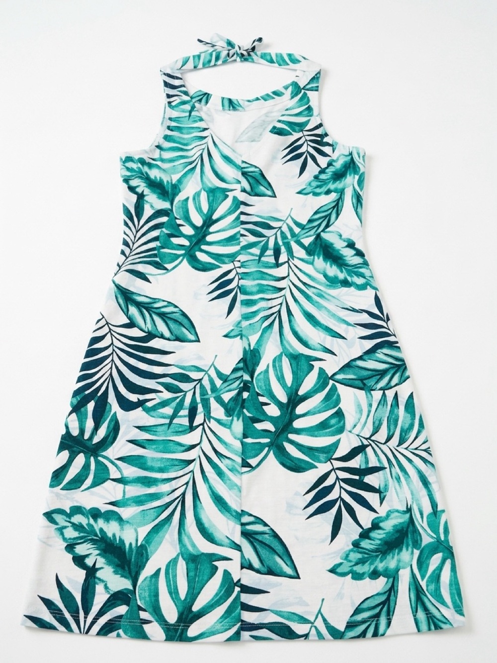 Tommy Bahama Teal & White Tropical Leaf Sleeveless Cover-Up Dress - Picture 4 of 5